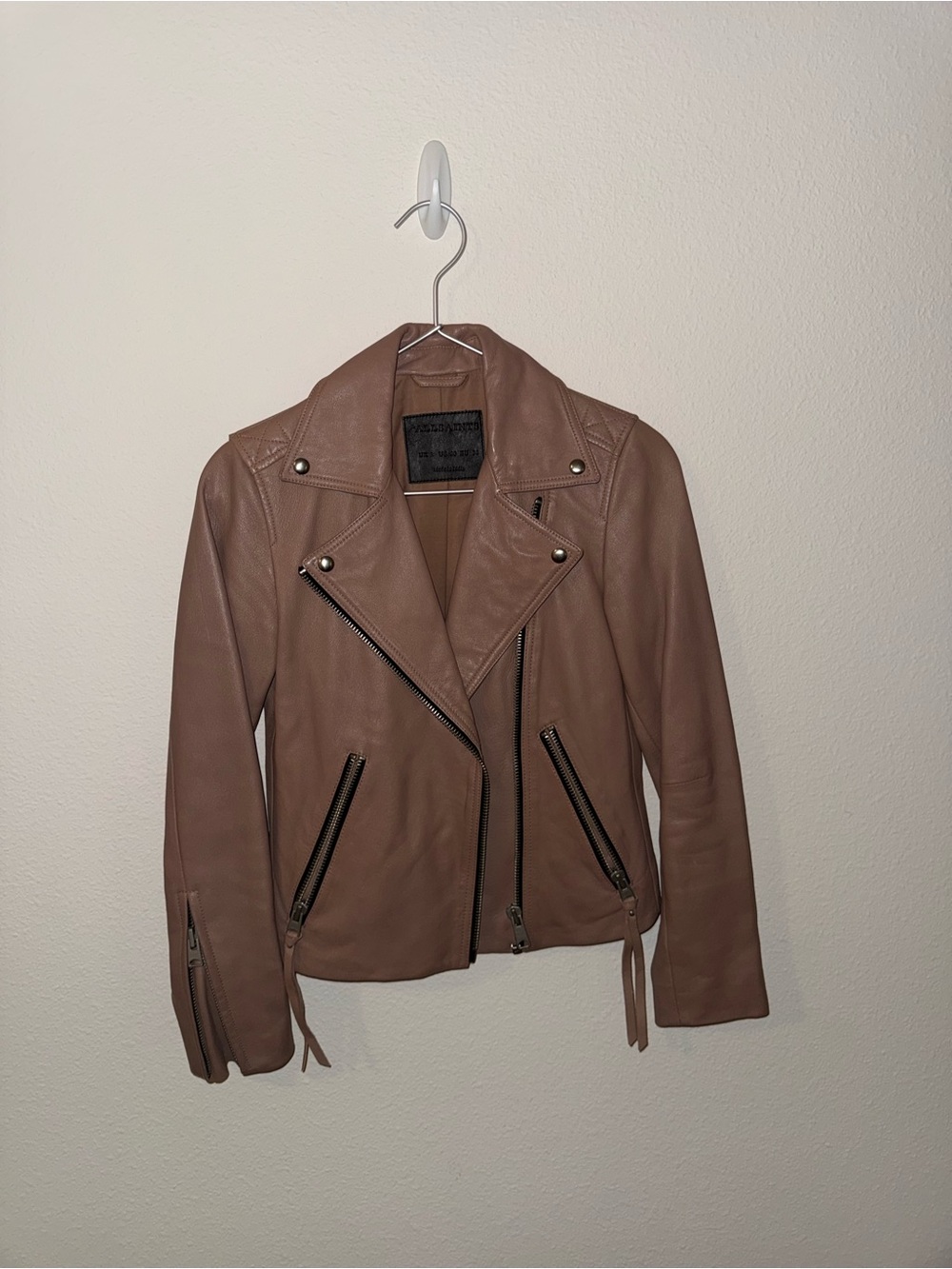 All saints Women’s Asymmetrical Leather Moto Jacket - Taupe